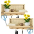 thumbnail image 1 of 2 Pcs No-Drill Rattan Wall Shelves - Natural Wood Rattan Wall Shelf,Self-Adhesive Floating Shelf with 4 Hooks for Entryway, Kitchen, Bedroom (Holds Plants, Keys, Coats, Bags), 1 of 5