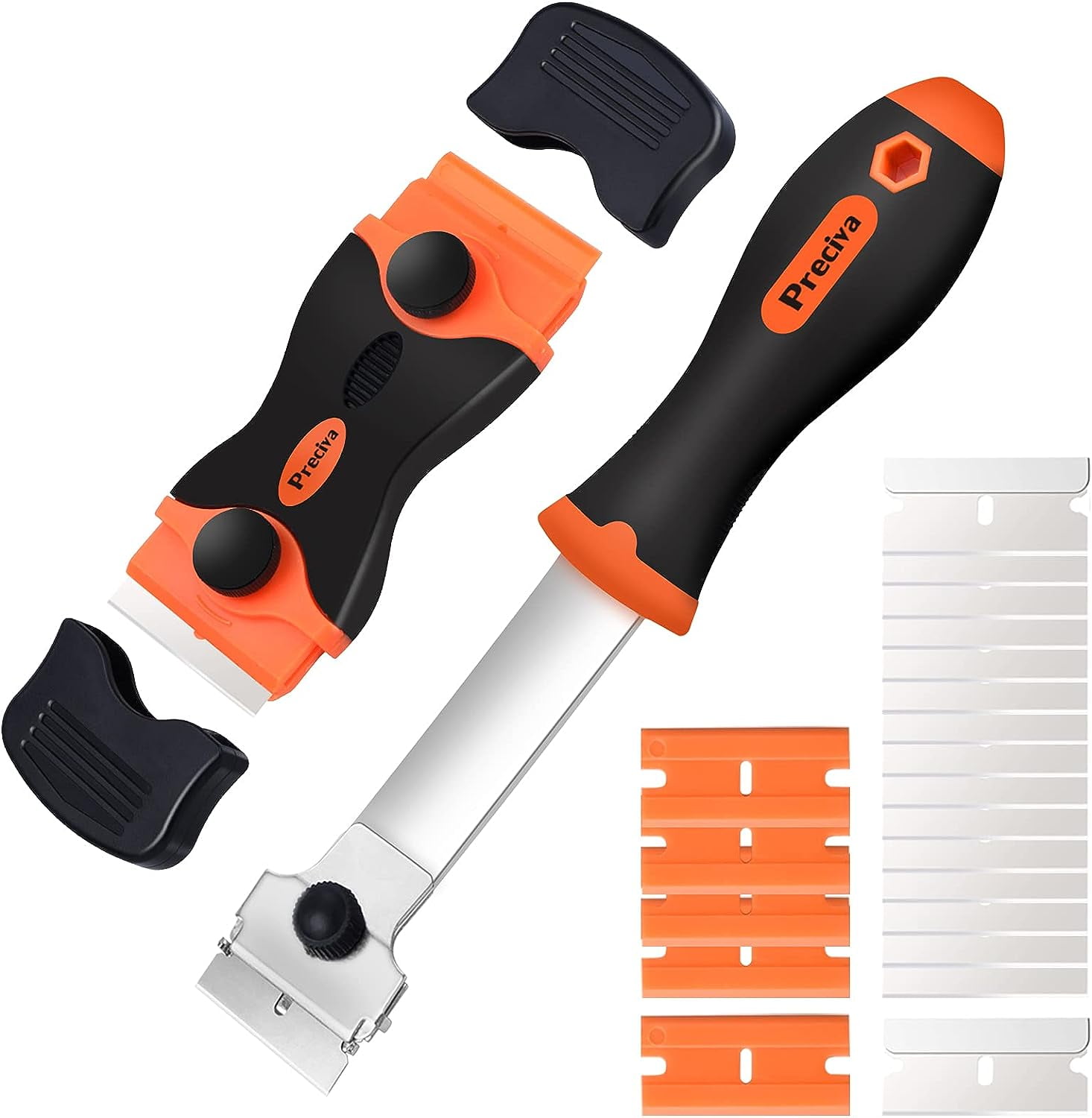 2 PCS Razor Blade Scrapers with 15 PCS Razor Blades, Double-Edged Putty Knife Remover Tool, Scraper Tool for Stickers Labels Decals Paint Glass Stove-top Window