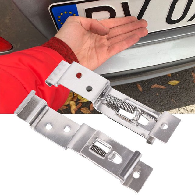 2 PCS Rectangular Car License Plate Spring Loaded Stainless Steel