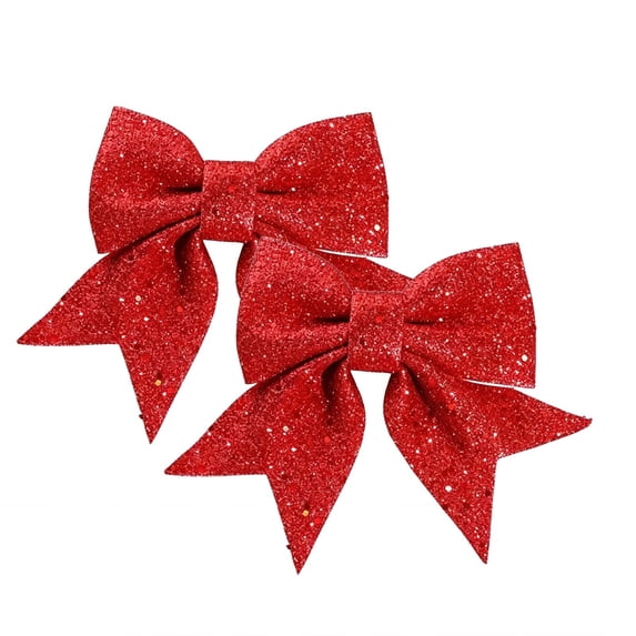 2 PCS Red Glitter Bow Decorations, 4.72x5.91 Inch Sparkling Decorative Bow Ribbon Wreaths Ornaments for Gift Wrapping Wedding Christmas Party Home Decor