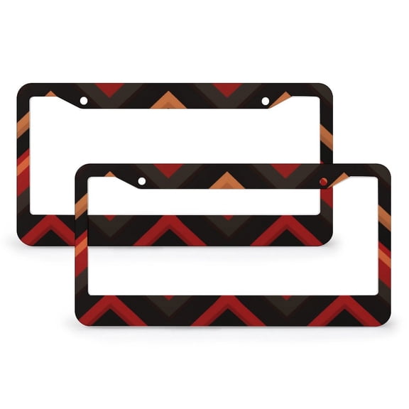 2 PCS Red Zigzag Pattern With Black And Brown Stripes License Plate Frame Zigzag Wavy Geometric Stripe Line Red Black Orange License Plate Cover Front Plates Frames Car Tag Frame Metal for US And CA