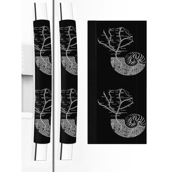 2 PCS Refrigerator Door Handle Covers, Abstract Conch Adjustable Kitchen Appliance Handle Cover Marine Life City Route Black Background Non Slip Fridge Oven Stove Dishwasher Handle Protector