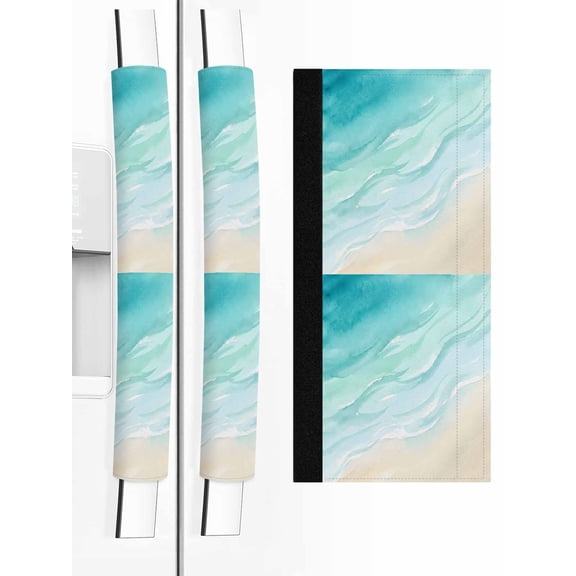 2 PCS Refrigerator Door Handle Covers, Abstract Ocean Waves Adjustable Kitchen Appliance Handle Cover Coastal Modern Beach Turquoise Non Slip Fridge Oven Stove Dishwasher Handle Protector