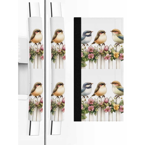 2 PCS Refrigerator Door Handle Covers, Bird Adjustable Kitchen Appliance Handle Cover Spring Floral Non Slip Fridge Oven Stove Dishwasher Handle Protector