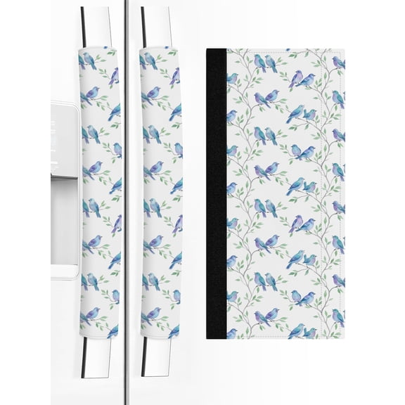 2 PCS Refrigerator Door Handle Covers, Blue Birds Adjustable Kitchen Appliance Handle Cover Leaves Branches Farmhouse Botanical Non Slip Fridge Oven Stove Dishwasher Handle Protector