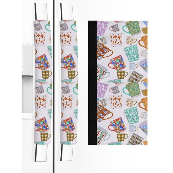 2 PCS Refrigerator Door Handle Covers, Ceramic Mugs Adjustable Kitchen Appliance Handle Cover Rustic Abstract Rustic Farmhouse Beige Purple Non Slip Fridge Oven Stove Dishwasher Handle Protector