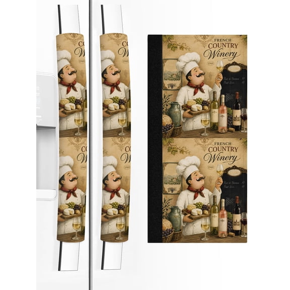 2 PCS Refrigerator Door Handle Covers, Chef Adjustable Kitchen Appliance Handle Cover Wine Bottles Grapes Cheese Rustic Farmhouse Non Slip Fridge Oven Stove Dishwasher Handle Protector