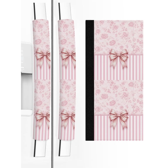 2 PCS Refrigerator Door Handle Covers, Coastal Pink Bowknot Adjustable Kitchen Appliance Handle Cover Rustic Pink Floral Stripes Non Slip Fridge Oven Stove Dishwasher Handle Protector