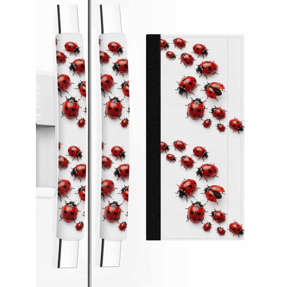2 PCS Refrigerator Door Handle Covers, Cute Ladybug Adjustable Kitchen Appliance Handle Cover Realistic Love Heart Ladybug Rustic Farmhouse Non Slip Fridge Oven Stove Dishwasher Handle Protector
