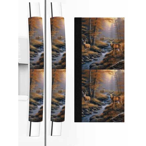 2 PCS Refrigerator Door Handle Covers, Deer in Adjustable Kitchen Appliance Handle Cover Sunset Forest Non Slip Fridge Oven Stove Dishwasher Handle Protector