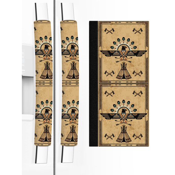 2 PCS Refrigerator Door Handle Covers, Eagle Icon Adjustable Kitchen Appliance Handle Cover Art Crossed Axes Tribal Cultural Symbols Geometric Non Slip Fridge Oven Stove Dishwasher Handle Protector