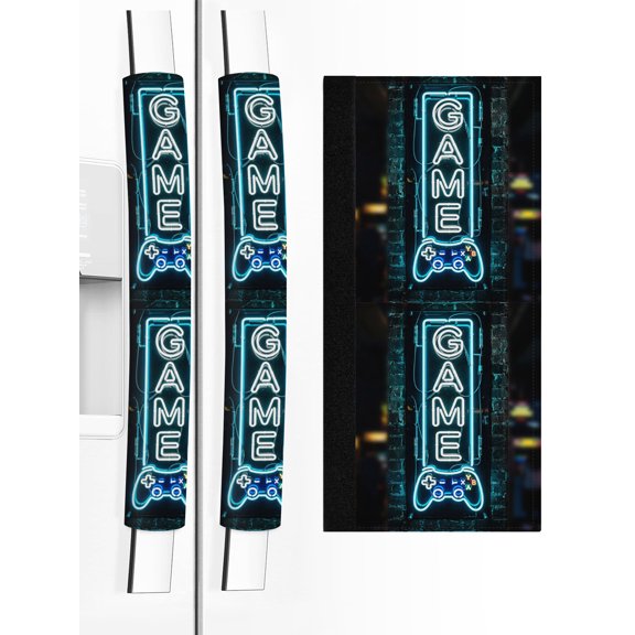 2 PCS Refrigerator Door Handle Covers, Game Neon Sign Adjustable Kitchen Appliance Handle Cover Modern Video Game Controller Blue Glowing Tube Non Slip Fridge Oven Stove Dishwasher Handle Protector