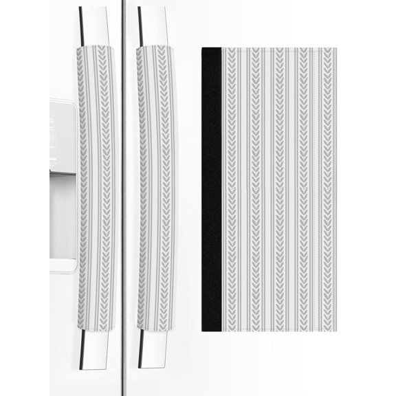 2 PCS Refrigerator Door Handle Covers, Gray Leaves Striped Adjustable Kitchen Appliance Handle Cover Rustic Farmhouse Country Stripe Modern Non Slip Fridge Oven Stove Dishwasher Handle Protector