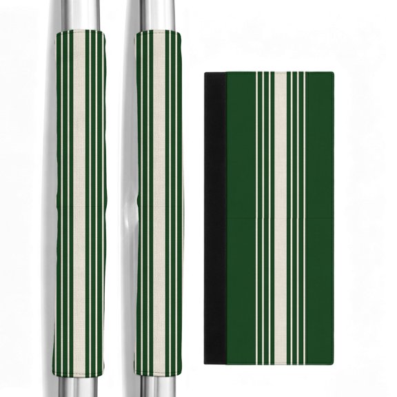 2 PCS Refrigerator Door Handle Covers, Green Striped Adjustable Kitchen Appliance Handle Cover Classic Rustic Cream Hunter Green Stripes Farmhouse Non Slip Fridge Oven Stove Handle Protector