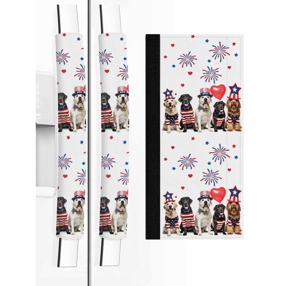 2 PCS Refrigerator Door Handle Covers, Independence Day Adjustable Kitchen Appliance Handle Cover U.S. Flag Themed Cute Funny Dog Puppy Firework Non Slip Fridge Oven Stove Dishwasher Handle Protector