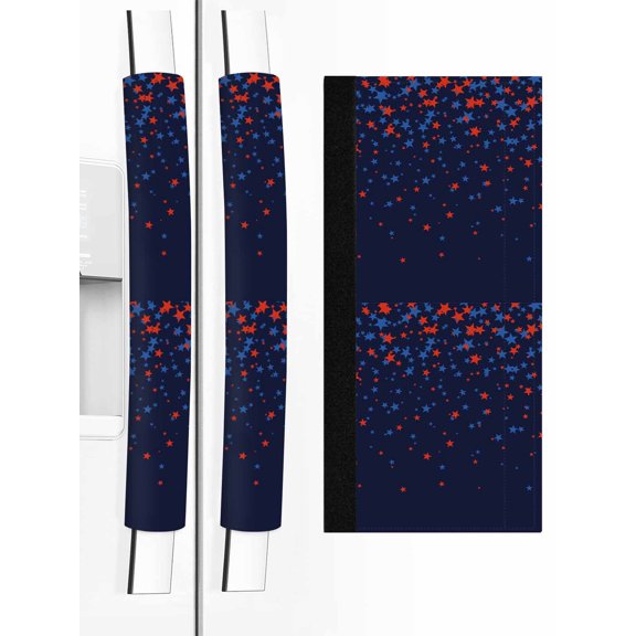 2 PCS Refrigerator Door Handle Covers, Independence Day Adjustable Kitchen Appliance Handle Cover U.S. Flag Themed Red Blue Five-Pointed Star Black Non Slip Fridge Oven Dishwasher Handle Protector