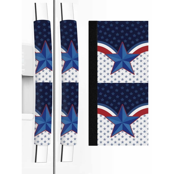 2 PCS Refrigerator Door Handle Covers, Independence Day Adjustable Kitchen Appliance Handle Cover U.S. Flag Themed Red Blue Five-Pointed Stars Non Slip Fridge Oven Stove Dishwasher Handle Protector