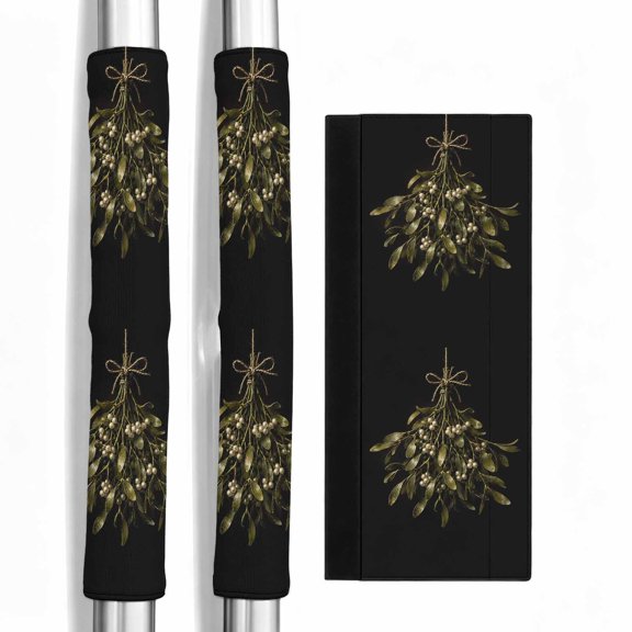 2 PCS Refrigerator Door Handle Covers, Mistletoe Leaf Adjustable Kitchen Appliance Handle Cover Rustic Twine Bow Dark Green Leaves Botanical Non Slip Fridge Oven Stove Dishwasher Handle Protector