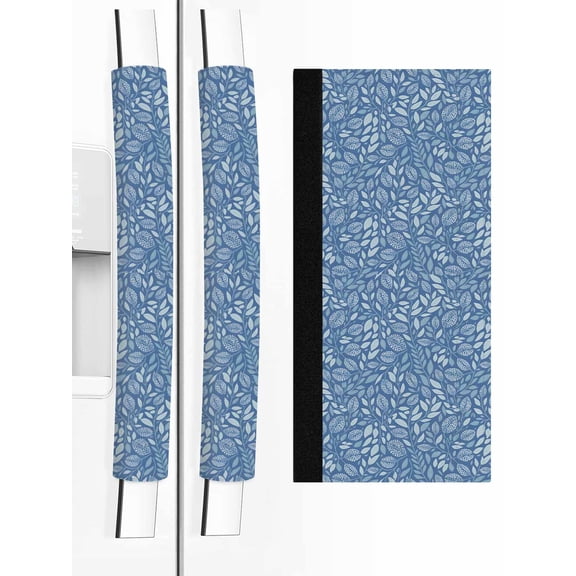 2 PCS Refrigerator Door Handle Covers, Navy Blue Leaves Vines Adjustable Kitchen Appliance Handle Cover Vintage Rustic Minimalist Stems Leaves Non Slip Fridge Oven Stove Dishwasher Handle Protector