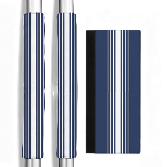 2 PCS Refrigerator Door Handle Covers, Navy Blue Lines Adjustable Kitchen Appliance Handle Cover Modern Nautical Classic Vertical Stripe Non Slip Fridge Oven Stove Dishwasher Handle Protector