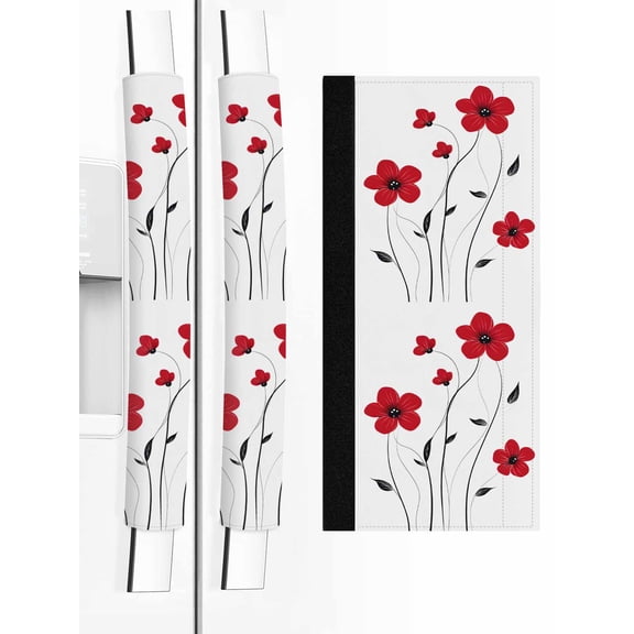 2 PCS Refrigerator Door Handle Covers, Red Flower Adjustable Kitchen Appliance Handle Cover Spring Non Slip Fridge Oven Stove Dishwasher Handle Protector