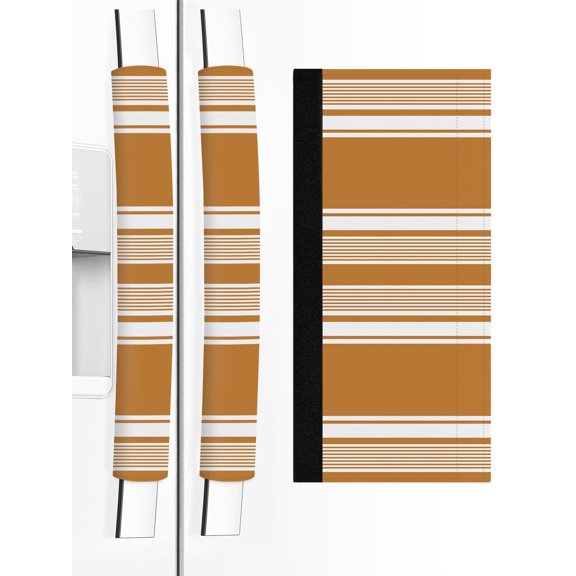 2 PCS Refrigerator Door Handle Covers, Rustic Brown Striped Adjustable Kitchen Appliance Handle Cover Modern Farmhouse Stripe Minimalist Abstract Non Slip Fridge Oven Dishwasher Handle Protector