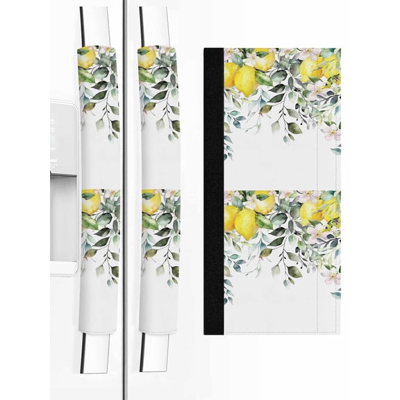 2 PCS Refrigerator Door Handle Covers, Rustic Floral Plant Adjustable Kitchen Appliance Handle Cover Green Eucalyptus Leaves Sage Lemon White Non Slip Fridge Oven Stove Dishwasher Handle Protector