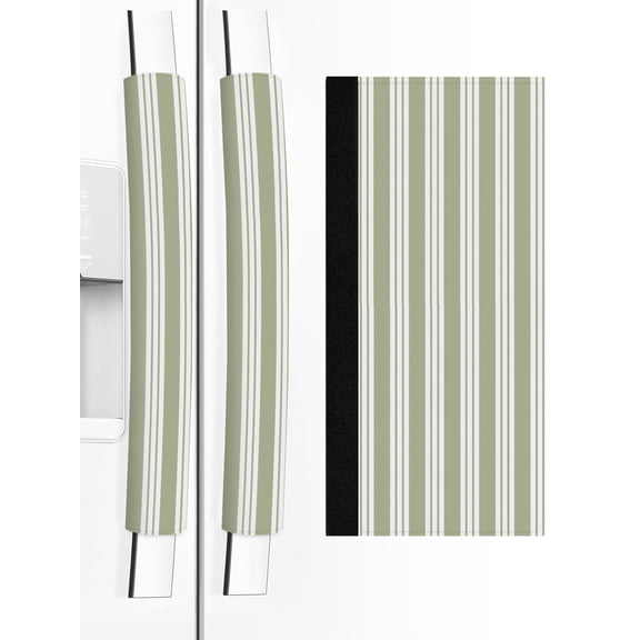 2 PCS Refrigerator Door Handle Covers, Sage Green Striped Adjustable Kitchen Appliance Handle Cover Modern Classic Stripes Rustic Country Farmhouse Non Slip Fridge Oven Dishwasher Handle Protector