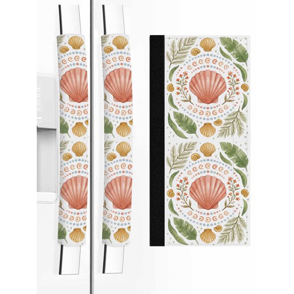 2 PCS Refrigerator Door Handle Covers, Sea Scallop Shell Adjustable Kitchen Appliance Handle Cover Nautical Ocean Marine Orange Nautilus Shell Coral Non Slip Fridge Oven Dishwasher Handle Protector