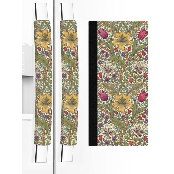 2 PCS Refrigerator Door Handle Covers, Tulip Daisy Lily Adjustable Kitchen Appliance Handle Cover Leaves Vines Rustic Floral Boho Non Slip Fridge Oven Stove Dishwasher Handle Protector