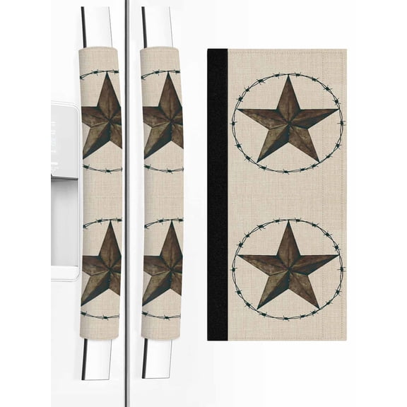 2 PCS Refrigerator Door Handle Covers, Western Texas Barn Star Adjustable Kitchen Appliance Handle Cover Rustic Retro Linen Non Slip Fridge Oven Stove Dishwasher Handle Protector