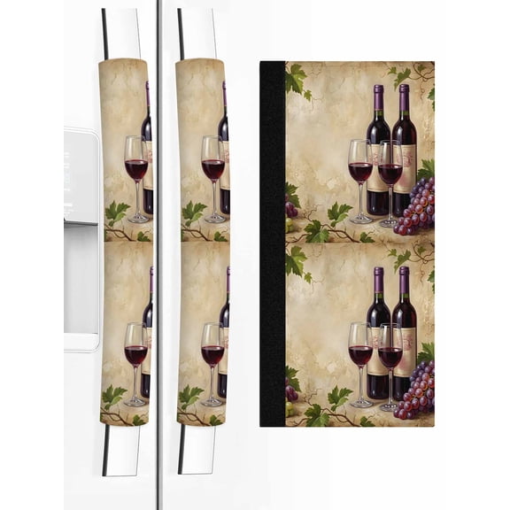 2 PCS Refrigerator Door Handle Covers, Wine Bottles Grapes Adjustable Kitchen Appliance Handle Cover Wine Glasses Fruit Rustic Non Slip Fridge Oven Stove Dishwasher Handle Protector