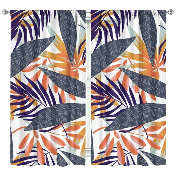 2 PCS Retro Aloha Jungle Leaves Kitchen Curtains, 42x84 Inch Colorful Exotic Leaf Print Semi-Sheer Rod Pocket Curtains for Farmhouse