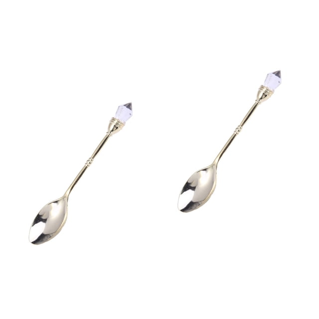 2 PCS Retro Decor Vintage Court Style Coffee Spoon Cocktail Tea Spoons Embed Diamond Head
