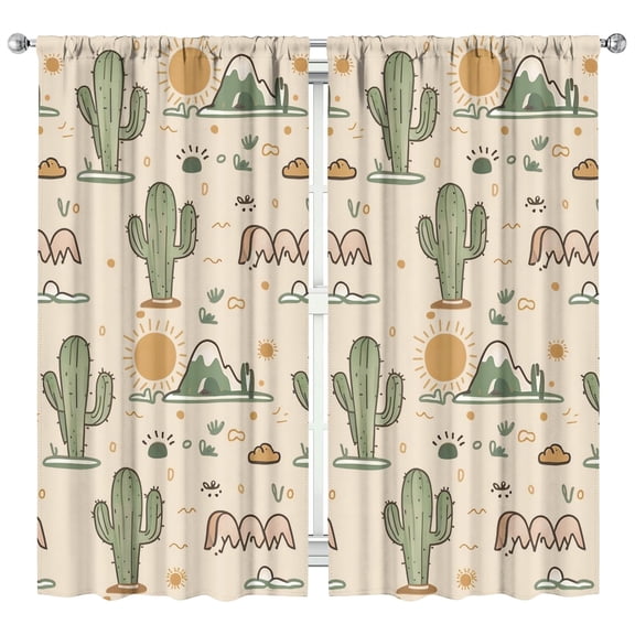 2 PCS Retro Desert Kitchen Curtains - 42x84 Inch Succulent Tier Panels, Southwestern Boho Style, Semi-Sheer Rod Pocket Window Drapes