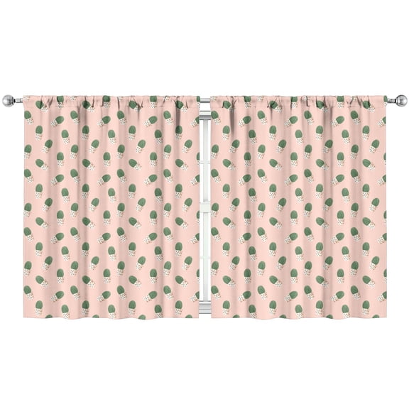 2 PCS Retro Desert Kitchen Curtains - 52x63 Inch Succulent Tier Panels, Southwestern Boho Style, Semi-Sheer Rod Pocket Window Drapes