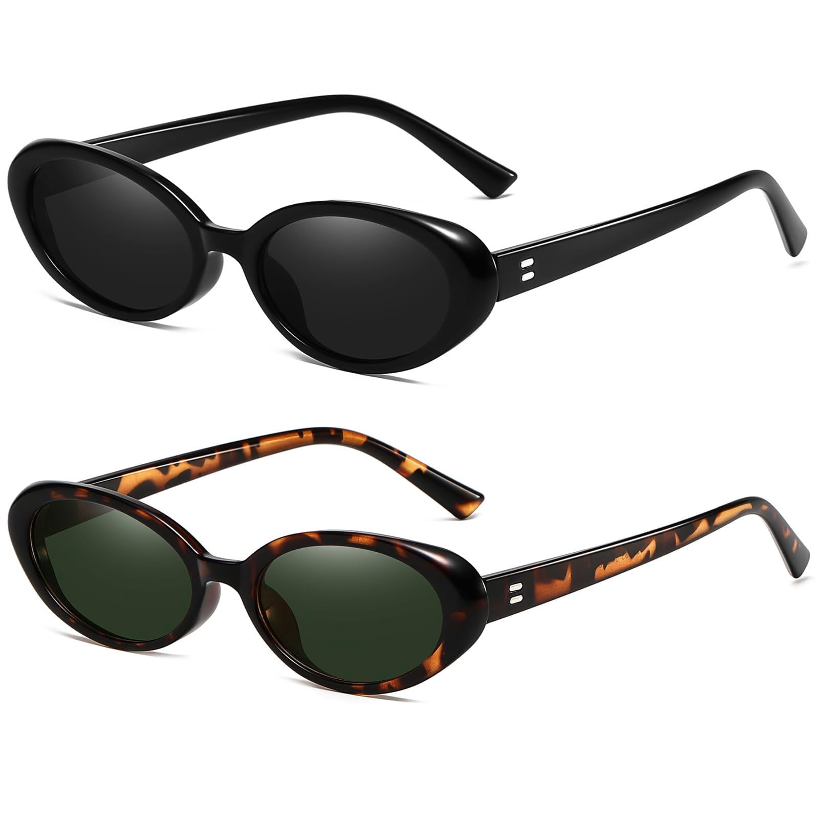 2 PCS Retro Oval Sunglasses for Women Men Fashion Small Oval  display picture 3