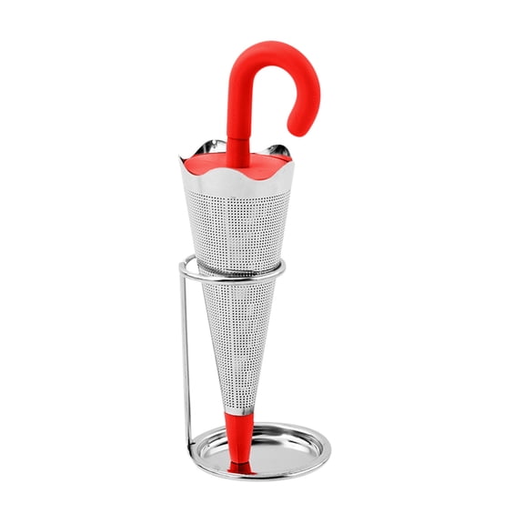 2 PCS Reusable Umbrella Tea Infuser with Drip Tray for Tea Cups, Mugs and Teapots, Stainless Steel Fine Mesh Tea Strainer with Silicone Lid for Loose Tea