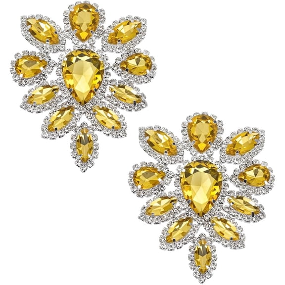 2 PCS Rhinestone Applique Light Topaz Teardrop Shape Rhinestone Appliques Wedding Bridal Decorative Patches Beaded Flower Patch Women Fashion for DIY DIY Crafts Clothing Costume Decoration