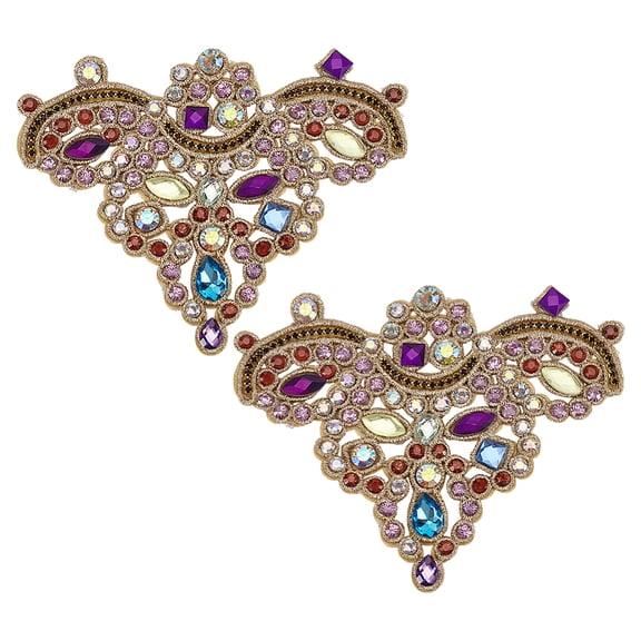 2 PCS Rhinestone Applique Patches 4.9x3.8inch Purple Sew on Patch Glitter Rhinestone Patches Shoe Decoration Rhinestone Beaded Applique