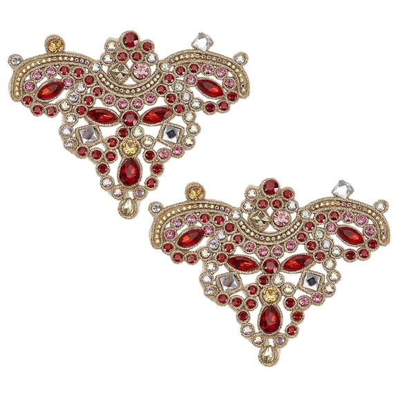 2 PCS Rhinestone Applique Patches 4.9x3.8inch Red Sew on Patch Glitter Rhinestone Patches Shoe Decoration Rhinestone Beaded Applique DIY