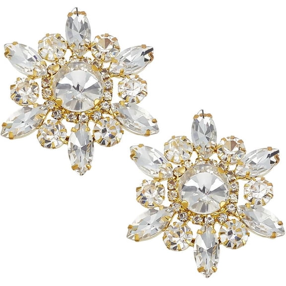 2 PCS Rhinestone Applique Snowflake Shape Rhinestone Appliques Golden Back Wedding Bridal Patches Beaded Flower Patch Women Fashion for DIY Crafts Clothes Costume Decoration
