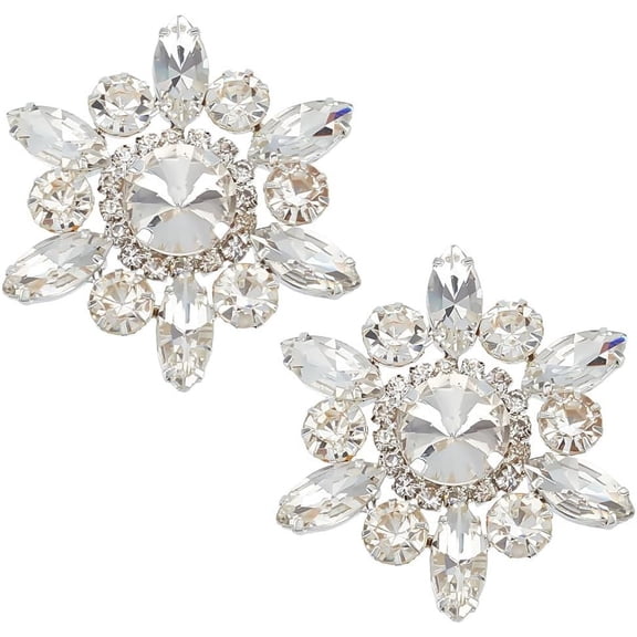 2 PCS Rhinestone Applique Snowflake Shape Rhinestone Appliques Platinum Color Back Wedding Bridal Patches Beaded Flower Patch Women Fashion for DIY Clothes Costume Decoration