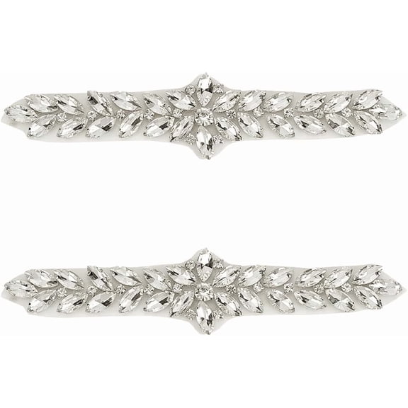 2 PCS Rhinestone Applique for Wedding Dress Belt Rhinestone Sew on Applique Shiny Bridal Sash Patches Rhinestones Applique Decoration for Wedding Dress Gown Headpiece for DIY