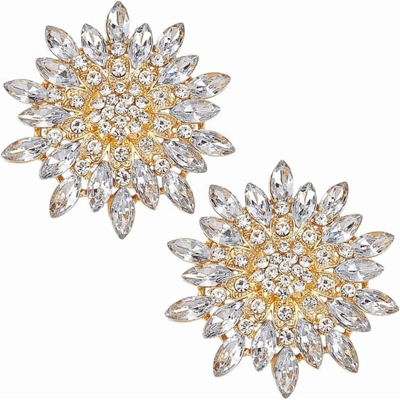 2 PCS Rhinestone Sunflower Brooch Pin 2.7inch in Diameter Sunflower Lapel Pin Golden Alloy Floral Brooches Flower Shape Brooch Pin for Cardigan Decor Gold DIY