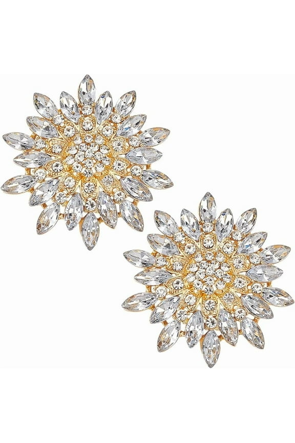 2 PCS Rhinestone Sunflower Brooch Pin 2.7inch in Diameter Sunflower Lapel Pin Golden Alloy Floral Brooches Flower Shape Brooch Pin for Clothes Scarf Cardigan Decor Gold