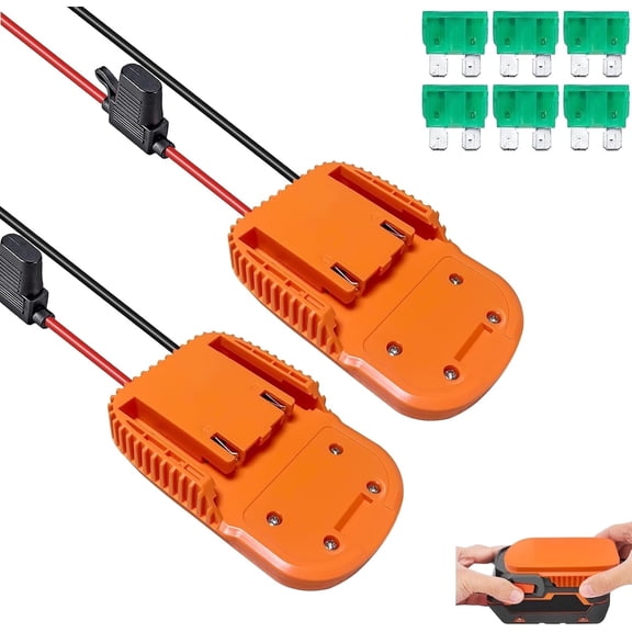 Ridgid AEG 18V Power Wheel Adapter 14AW Wire Connector with Fuse and Terminals, for RC Car E-Bike Truck DIY, Yellow, 2 Pack (Battery Not Included)