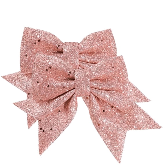 2 PCS Rose Gold Glitter Bow Decorations, 4.72x5.91 Inch Sparkling Decorative Bow Ribbon Wreaths Ornaments for Gift Wrapping Wedding Christmas Party Home Decor