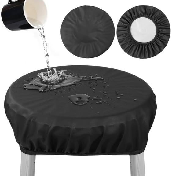 2 PCS Round Bar Stool Covers, Waterproof PU Leather Stool Covers, Scratch-Resistant Elastic Seat Protector, Replacement Slipcover for Bar Stool, Salon Chair, Spa, Tattoo, Clinic, Fits 16.9-17.7 in