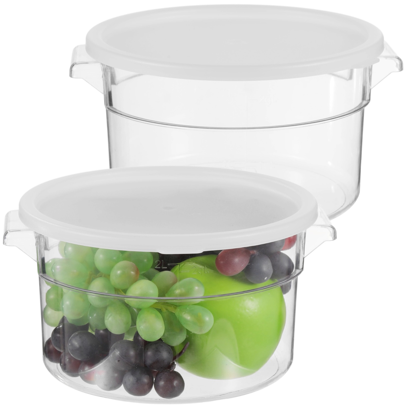 2 PCS Round Food Storage Containers with Lids, 2 Qt Clear Plastic Dough Bucket with Scale, Airtight Transparent Kitchen Container with Handles for Vegetables, Fruits, Grains, Nuts